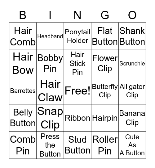 Buttons and Bows Bingo Card