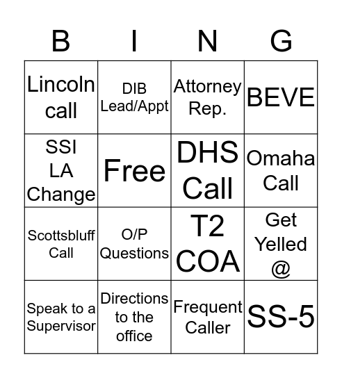 SSA Phone Bingo Card
