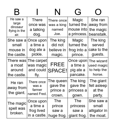 Sentence Bingo Card