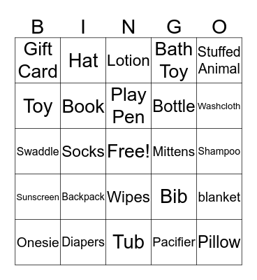Baby Blood Bingo Card