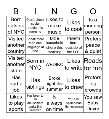 Cobble Hill Bingo Card