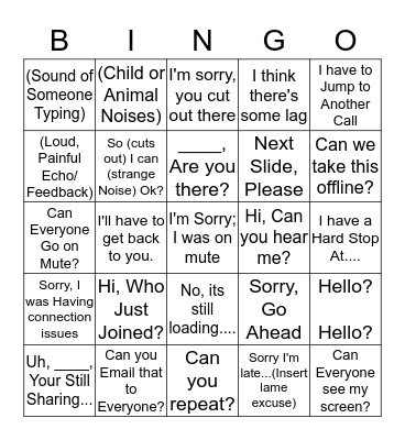 Conference Call Bingo Card