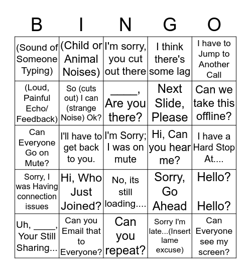Conference Call Bingo Card