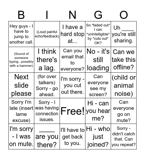 Conference Call Bingo Card