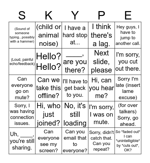 Conference Call Bingo Card