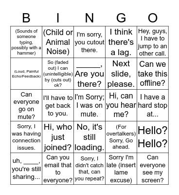 Conference Call Bingo Card