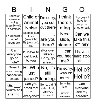 Conference Call Bingo Card