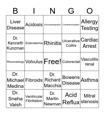 Appointment Center Bingo Card