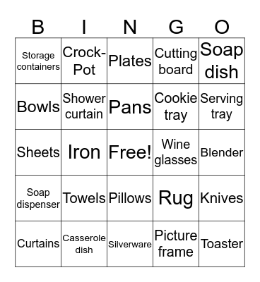 Bridal Shower Bingo Card