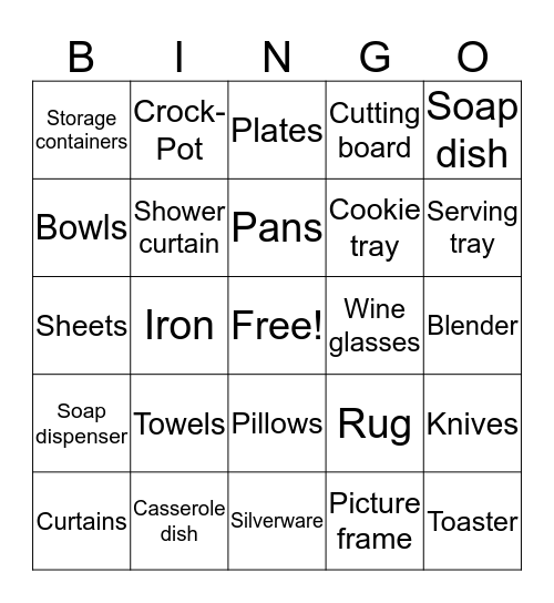 Bridal Shower Bingo Card