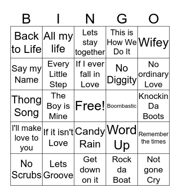 R & B Music Bingo Card