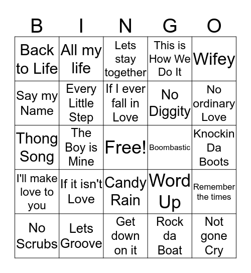 R & B Music Bingo Card