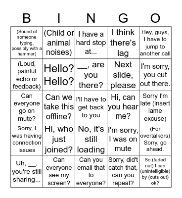 Conference Call Bingo Card