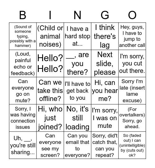 Conference Call Bingo Card