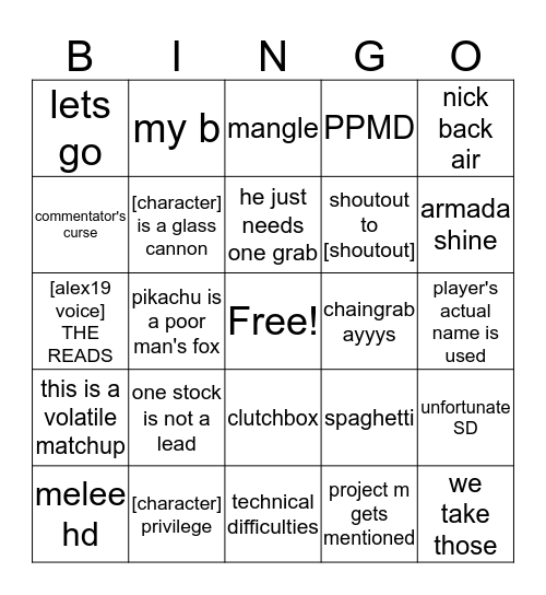EVO 2017 Commentary Bingo Card
