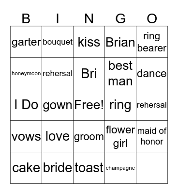 Wedding Bingo Card