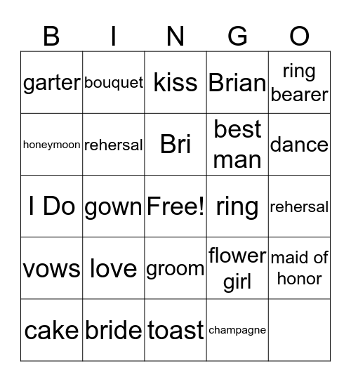 Wedding Bingo Card