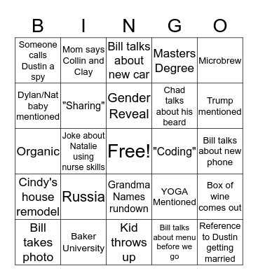 Family Bingo Card