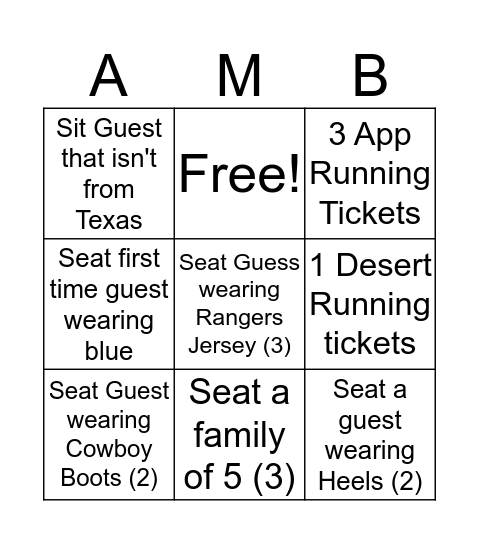 Host Bingo  Bingo Card