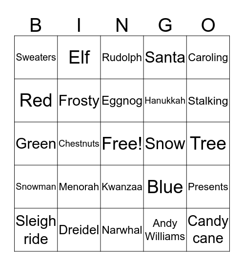 Holiday Bingo  Bingo Card