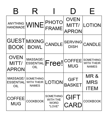 Bridal Shower Presents Bingo! Bingo Card