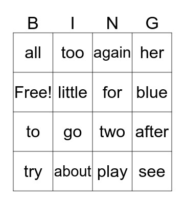 SIGHT WORDS #1 Bingo Card