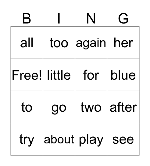 SIGHT WORDS #1 Bingo Card