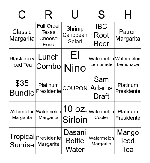 Summer Crush Bingo Card