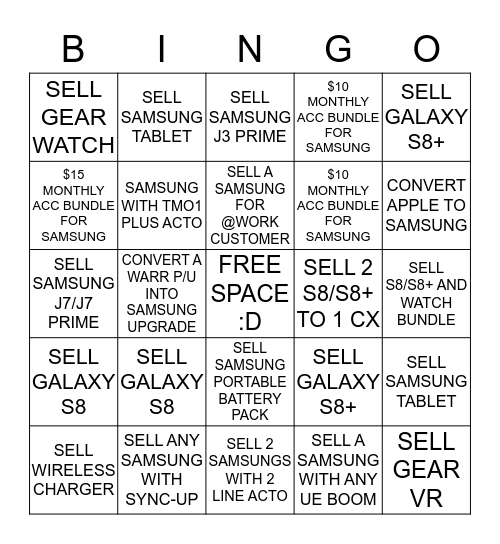 SAMSUNG Bingo Card