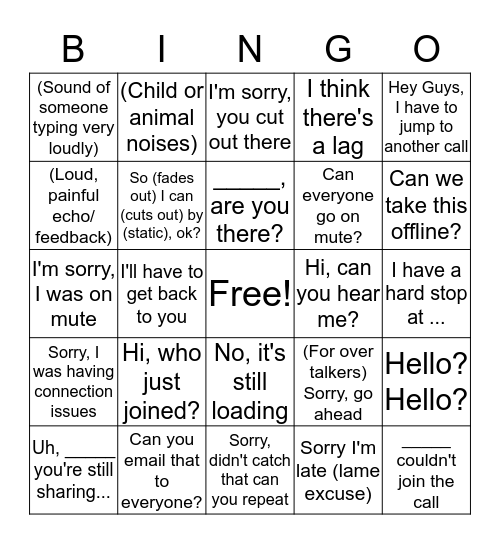 Conference call  Bingo Card