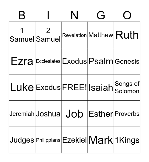 Bible Bingo Card