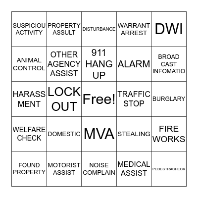 911 BINGO Card
