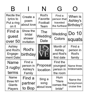 Ashley's Wedding Bingo Card