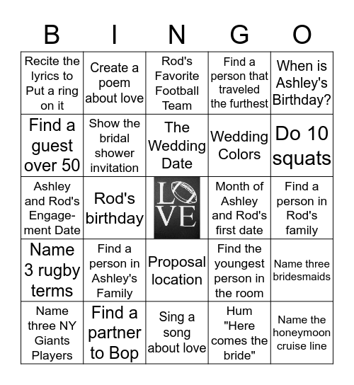Ashley's Wedding Bingo Card