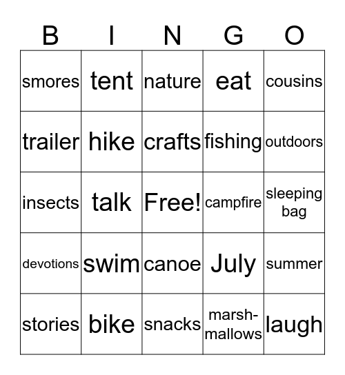 Gram & Gramp Camp Bingo Card