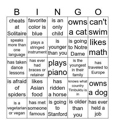 Find Someone Who . . . Bingo Card