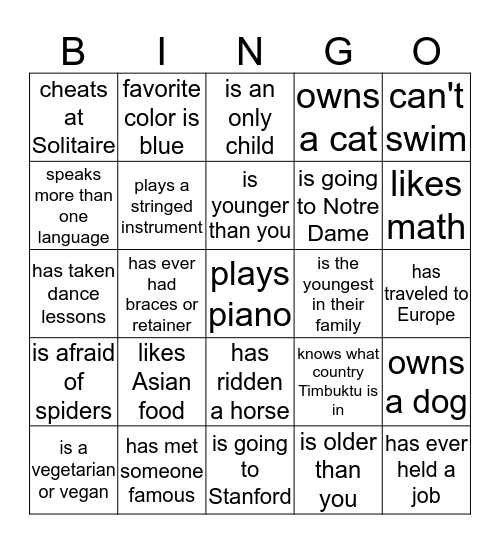 Find Someone Who . . . Bingo Card