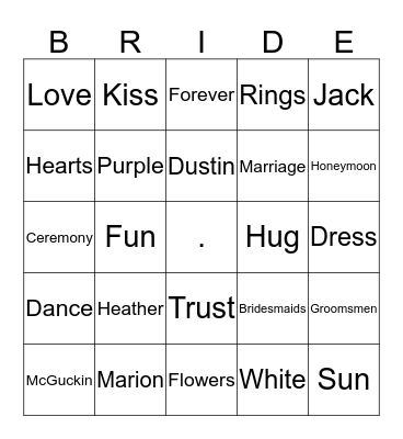 Heather's Bridal Shower! Bingo Card