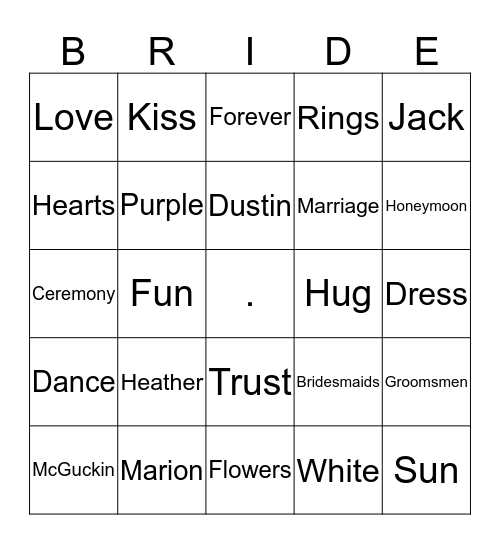 Heather's Bridal Shower! Bingo Card
