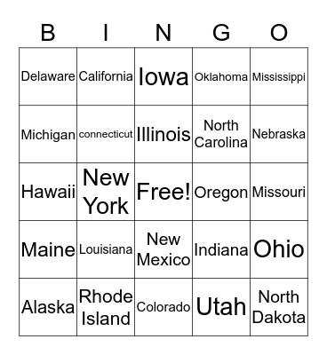 UNITED STATES BINGO Card