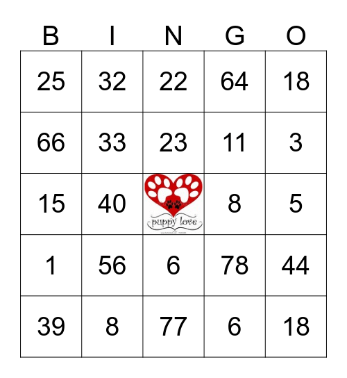 Puppy Love Wedding Bingo Card