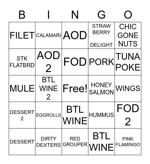 DEXTERS BINGO Card