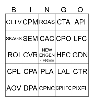 New Engen  Bingo Card