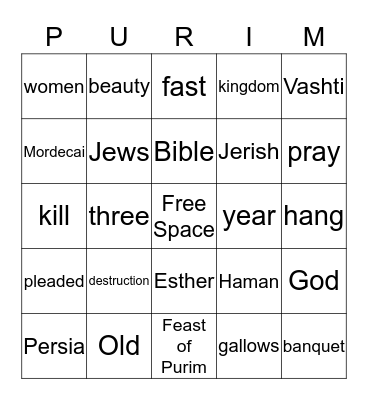 The Story of Esther Bingo Card