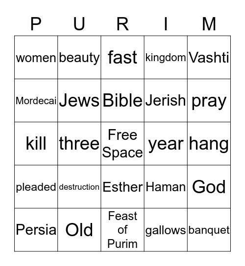 The Story of Esther Bingo Card