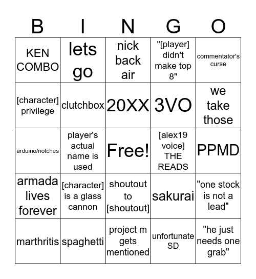 EVO 2017 MELEE COMMENTARY BINGO Card