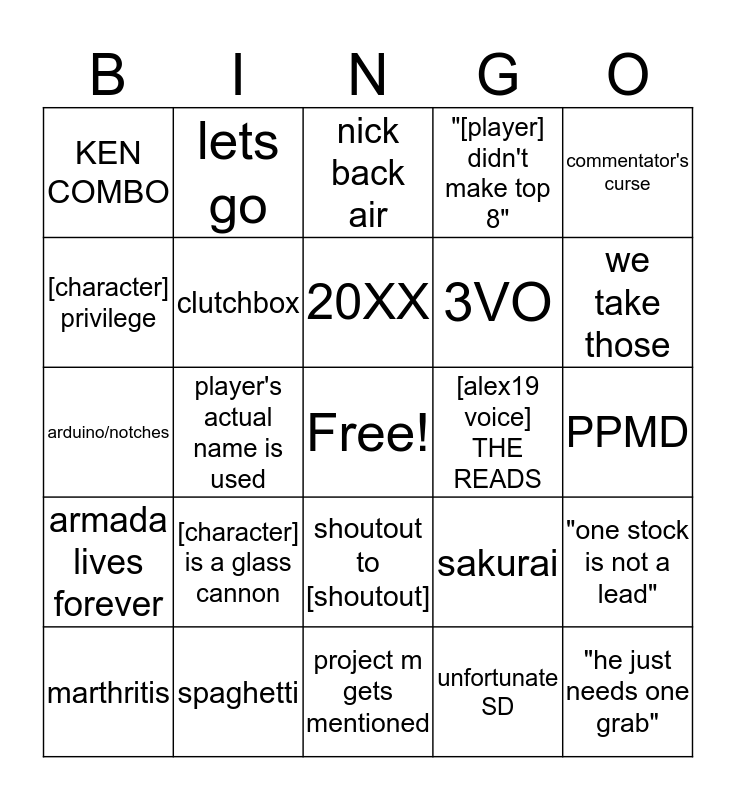 EVO 2017 MELEE COMMENTARY BINGO Card