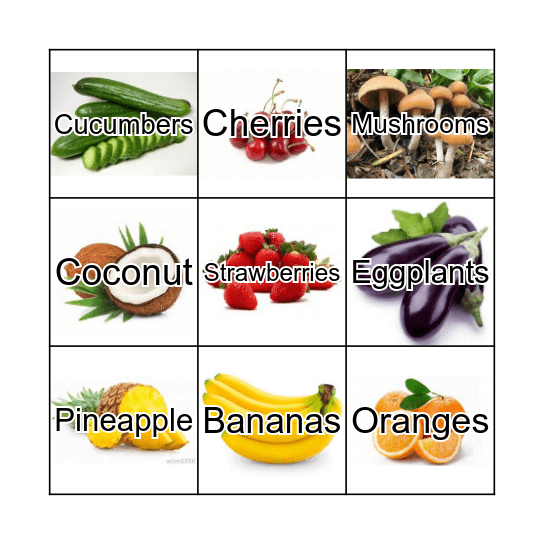 Fruits and Vegetables Bingo Card