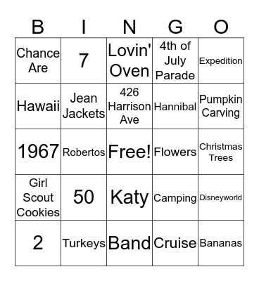 Bill and Betty's Golden Anniversary Bingo Card