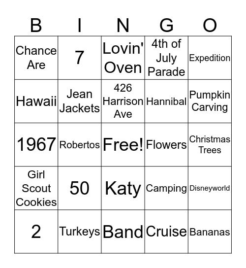 Bill and Betty's Golden Anniversary Bingo Card